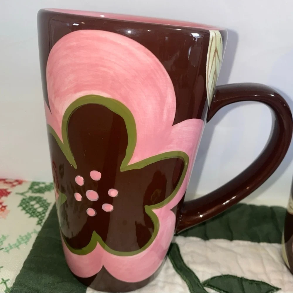 Gates Ware by Laurie Gates set of 2 mugs‎ brown & pink large